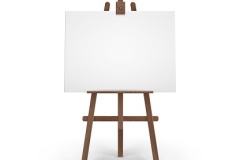 Vector Wooden Brown Easel with Mock Up Empty Blank Horizontal Canvas Isolated on Background